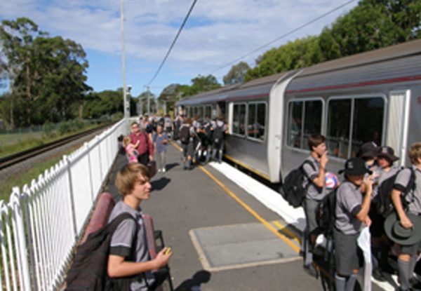 Students taking a train